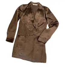 GESTUZ Metallic Double Breasted Blazer Dress Taupe Satin Shiny