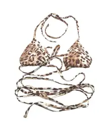 Aerie Triangle Bikini Swim Top Wrap String Ties Leopard Print Brown Size M