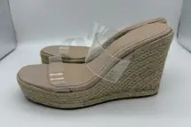 Espadrille Wedges Womens 9 Clear Straps Open Toe 4" Heel Wedding Travel Preppy