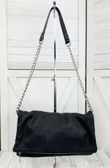 Express Faux Pebbled Leather Fold Over Shoulder Bag Black Chain Strap