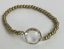 Gold Beaded Bracelet with Crystal Focal Point - Stretch Bracelet for Women