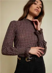 Nation Prim and Proper Plaid High-Neck Women's Top size xs