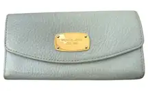 Michael Kors Blue Pebbled Leather Jet Set Long Wallet