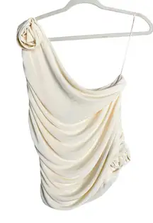 Urban Outfitters Ruched One Shoulder Rosette Jersey Top Cream Size XL Y2K NEW