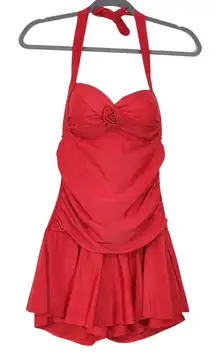 Red Halter Swim Dress NWOT Size XXL Red Swim Dress with Attached Shorts