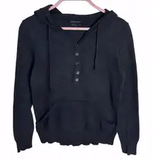 BCBGMaxAzria Y2K Women XL Charcoal Henley Hoodie Sweater Embellished Wool Angora