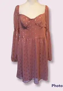 Crystal Doll Mauve & Metallic High Waist Boho Dress Size XL NWOT