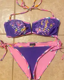 Joe Boxer JUNIORS PURPLE BUTTERFLY 2PC BIKINI SET LG