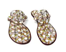 TORY BURCH Welt Pink Yellow Geometric Print Leather Miller Sandal Size 8.5