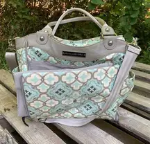 Petunia Pickle Bottom gender neutral blue tan geometric diaper bag