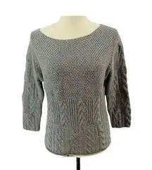 TSE Steel Melange Gray Knit Boatneck 100% Wool Sweater 3/4 Sleeves Small