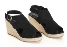 City Chic Black Faux Suede Peep Toe Wedge Espadrille Ankle Strap Platform Sandal