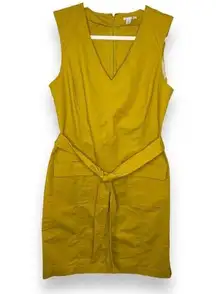 Halogen NWOT  Chartreuse Mustard Yellow Sheath Belted with V-Neck Dress Size 12