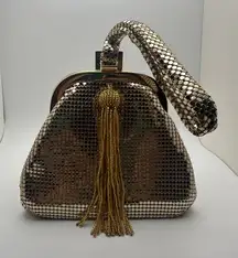 Talbots Metallic Gold Mesh Tassel Small Cocktail Evening Bag Wristlet