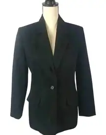 Talbots‎ Women's Petites Black Wool One Button Blazer Size 8 Preppy Career Work