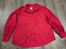 Chico's Dark Solid Red Button Front Long Sleeve Blouse Shirt Size 3 - XL 16/18