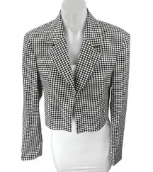 Zara Black White Gingham Check Open Long Sleeve Crop Blazer Suit Jacket Size XS