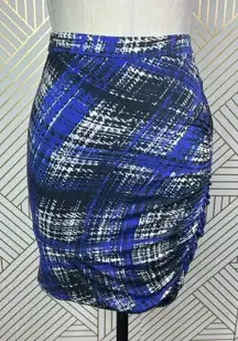 Fuzzi Donna Blue Plaid Houndstooth Ruched Jersey Skirt Size US‎ Small