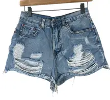 American Threads Jean Shorts Womens S Light Wash Denim Distressed High Rise Y2K