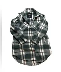 Hollister Womens XS Shacket Heavy Flannel Shirt Jacket Long Coat Green White