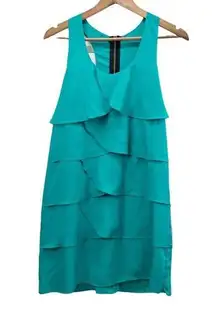 Lush Womens L Mini Dress Teal Sleeveless Tank Tiered Layered Sundress Ruffled