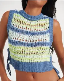 ZARA Striped Crochet Knit Sleeveless Vest Sweater Blue Yellow Green boho Size S