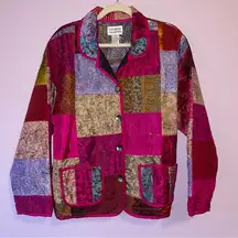 Vintage Tantrums 100% Silk Multicolor Patchwork Jacket Cardigan Blazer