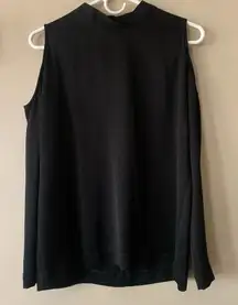 Wilfred Aritzia Black Silk Trim High Neck Cold Shoulder Blouse Size Small