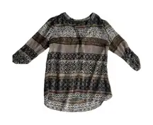 My Michelle Semi Sheer Boho Print 3/4 Sleeve Blouse Small