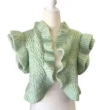 Zara women’s ruffled sleeveless open front cropped cardigan sweater size small