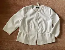 NWT Talbots Women’s White Linen 3/4 Sleeves Lined Button Up Blazer Jacket  28W