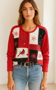 Vintage Cardinal Ugly Christmas Sweater Large Coquette Cottage Core Soft Girl
