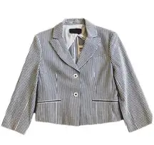 BCBGMaxazria Womens Size S Seersucker Cropped Blazer Blue White Stripe Y2K