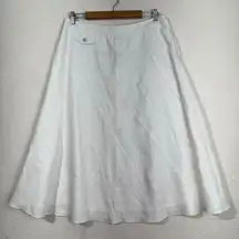 Willi Smith White Luxurious Linen Flared A-Line Modest Lined Midi Skirt Size 12