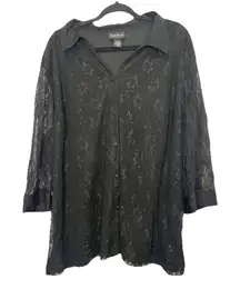 Maggie Barnes Woman’s Plus Size Black Lace Botton Down Blouse Size 3XW 26/28W EU