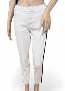NWOT! Mother The Looker Ankle in Glass Slipper Racer White Jeans 28 Navy Stripe