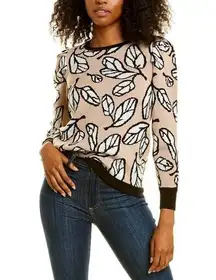 Anne Klein Womens Sweater Graphic Leaf Print Cotton Blend Beige 1X