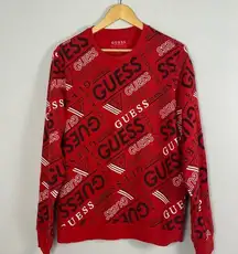 Guess womens red crewneck all over logo pullover size L