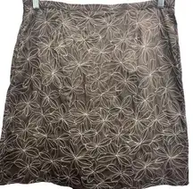 New York & Co Skirt Brown Size 14 A-Line Embroidered Floral Knee Length Cotton