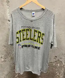 Vintage 90s Pittsburg Steelers Gray Thrashed Distressed Oversized Tee USA Made