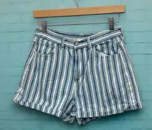 American‎ Eagle Women's Blue Striped Denim Shorts Size 4 Mom Style Cuffed Hem