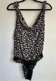 Intimately Free People Bare It All Lace Bottom Bodysuit Tie Shoulder Size S NWOT