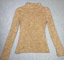 ADC Yellow White Blend Long Sleeve Ribbed Mockneck Turtleneck Sweater Top Size M