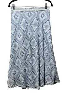 Westport Blue White Geometric Print Elastic Waist Maxi Skirt Size Medium