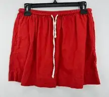 Free‎ People Red Linen Blend Mini Skirt Drawstring Waist Pockets Casual Summer