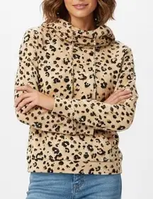 Love Fire Leopard Print Cowl Neck Hoodie Sweatshirt Pullover M
