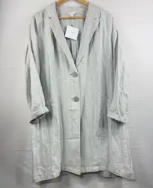 J. JILL 100% Linen Gray & White Stripe Blazer Jacket Trench Coat Size Large