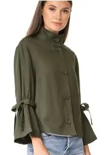 Club Monaco Hardy Top Shirt Jacket Size Small Olive Green Funnel Neck Linen