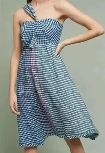 Anthropologie Maeve Bohemian One Shoulder Gingham Waverly Plaid Dress Size 2 XS
