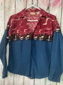 Vintage Wrangler Horses Equestrian Button Up Shirt Women’s Size XL 🐎